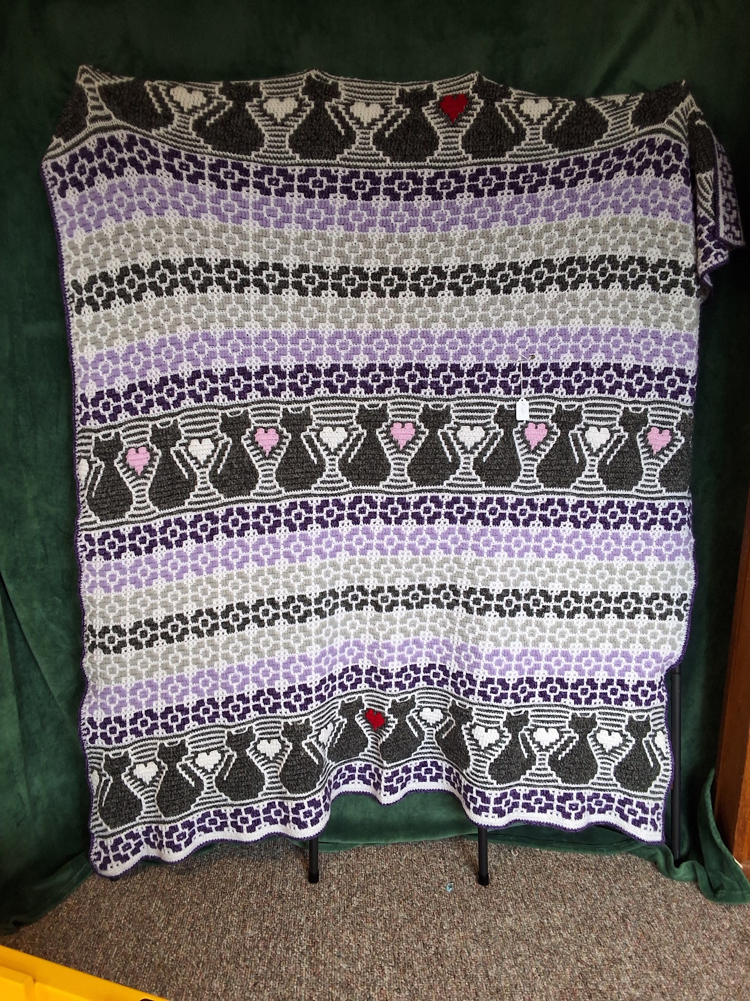 Grey and Purple Cat Afghan